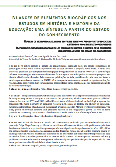 Nuances de elementos biográficos nos estudos em história e história da educação: uma síntese a partir do estado do conhecimento