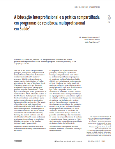 A Educação Interprofissional e a prática compartilhada em programas de residência multiprofissional em Saúde