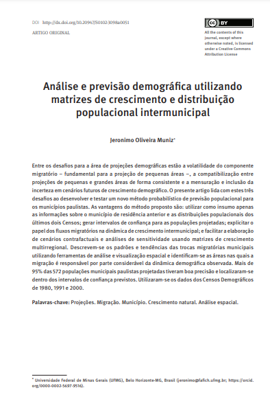 Análise e previsão demográfica utilizando matrizes de crescimento e distribuição populacional intermunicipal