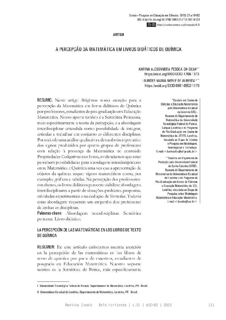 A PERCEPÇÃO DA MATEMÁTICA EM LIVROS DIDÁTICOS DE QUÍMICA