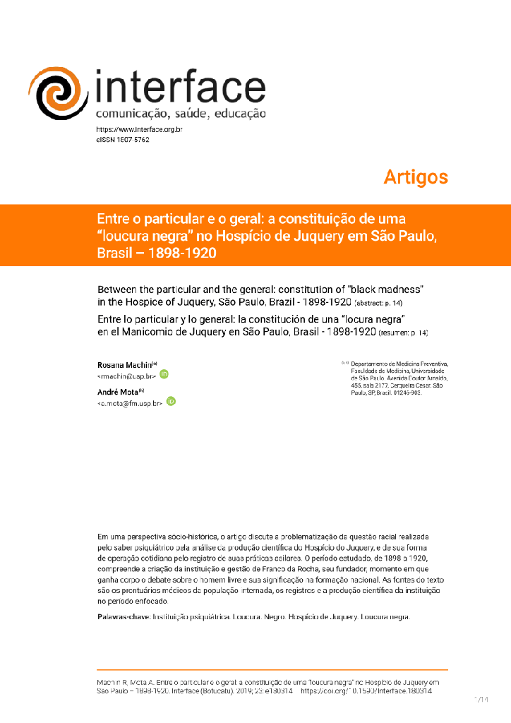 Entre o particular e o geral: a constituição de uma “loucura negra” no Hospício de Juquery em São Paulo, Brasil – 1898-1920