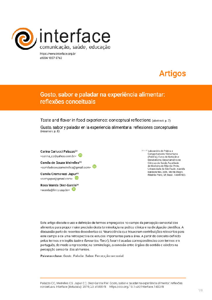 Gosto, sabor e paladar na experiência alimentar: reflexões conceituais