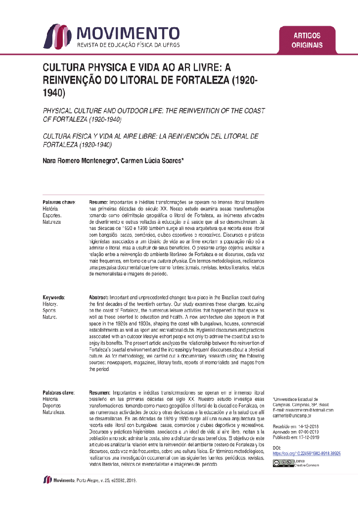 CULTURA PHYSICA E VIDA AO AR LIVRE: A REINVENÇÃO DO LITORAL DE FORTALEZA (1920-1940)
