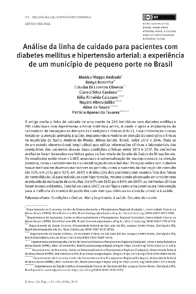 Análise da linha de cuidado para pacientes com diabetes mellitus e hipertensão arterial: a experiência de um município de pequeno porte no Brasil