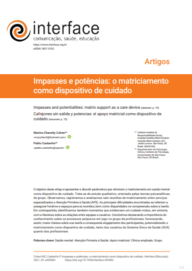 Impasses e potências: o matriciamento como dispositivo de cuidado