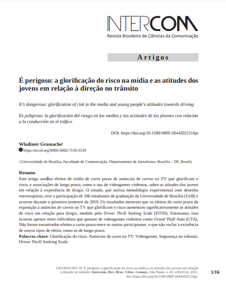 É perigoso: a glorificação do risco na mídia e as atitudes dos jovens em relação à direção no trânsito