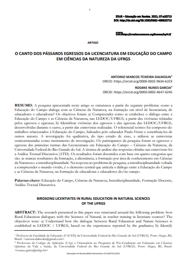 O CANTO DOS PÁSSAROS EGRESSOS DA LICENCIATURA EM EDUCAÇÃO DO CAMPO EM CIÊNCIAS DA NATUREZA DA UFRGS