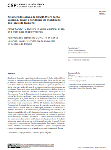 Aglomerados ativos de COVID-19 em Santa Catarina, Brasil, e tendência de mobilidade dos locais de trabalho