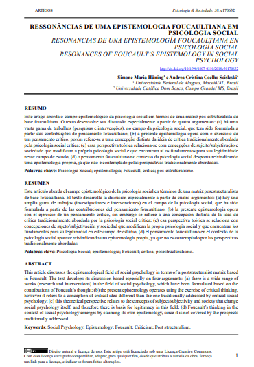 RESSONÂNCIAS DE UMA EPISTEMOLOGIA FOUCAULTIANA EM PSICOLOGIA SOCIAL