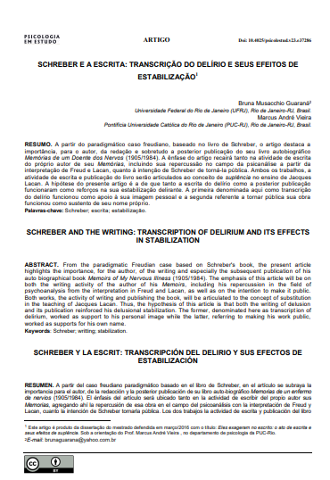 SCHREBER E A ESCRITA: TRANSCRIÇÃO DO DELÍRIO E SEUS EFEITOS DE ESTABILIZAÇÃO
