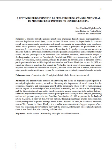 A efetividade do princípio da publicidade na câmara municipal de Mossoró e seu impacto no controle social