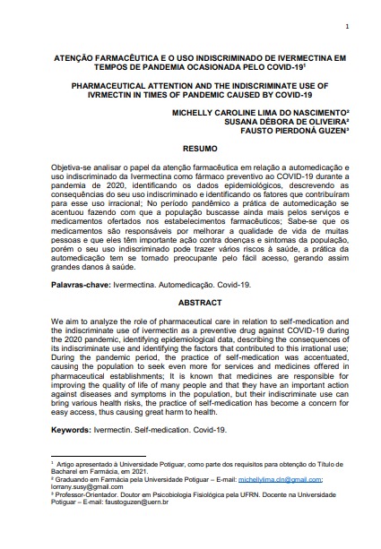 Atenção farmacêutica e o uso indiscriminado de ivermectina em tempos de pandemia ocasionada pelo COVID-19