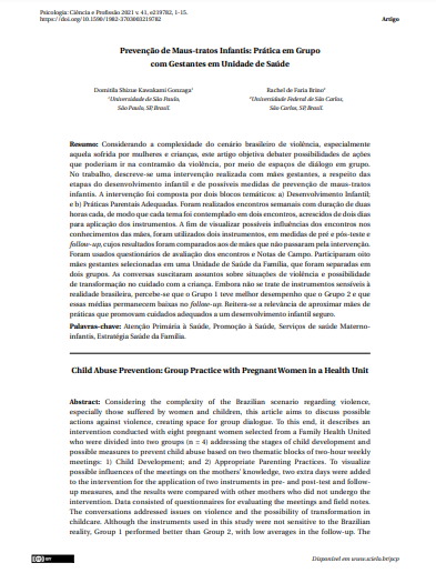 Prevenção de Maus-tratos Infantis: Prática em Grupo com Gestantes em Unidade de Saúde