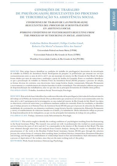 CONDIÇÕES DE TRABALHO DE PSICÓLOGAS(OS) RESULTANTES DO PROCESSO DE TERCEIRIZAÇÃO NA ASSISTÊNCIA SOCIAL