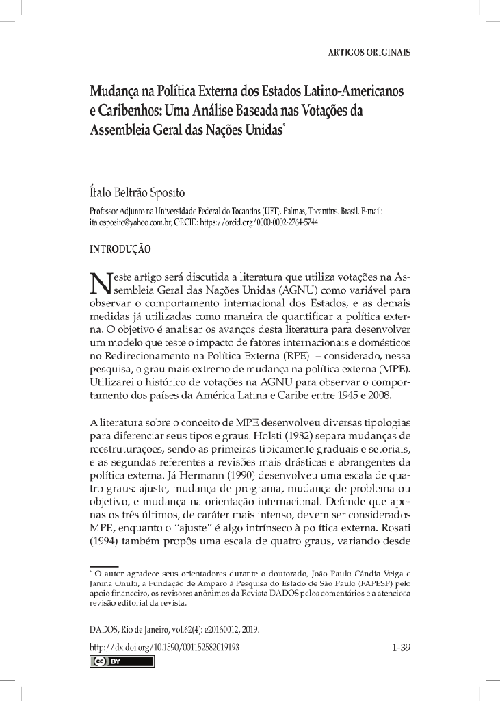 Mudança na Política Externa dos Estados Latino-Americanos e Caribenhos: Uma Análise Baseada nas Votações da Assembleia Geral das Nações Unidas