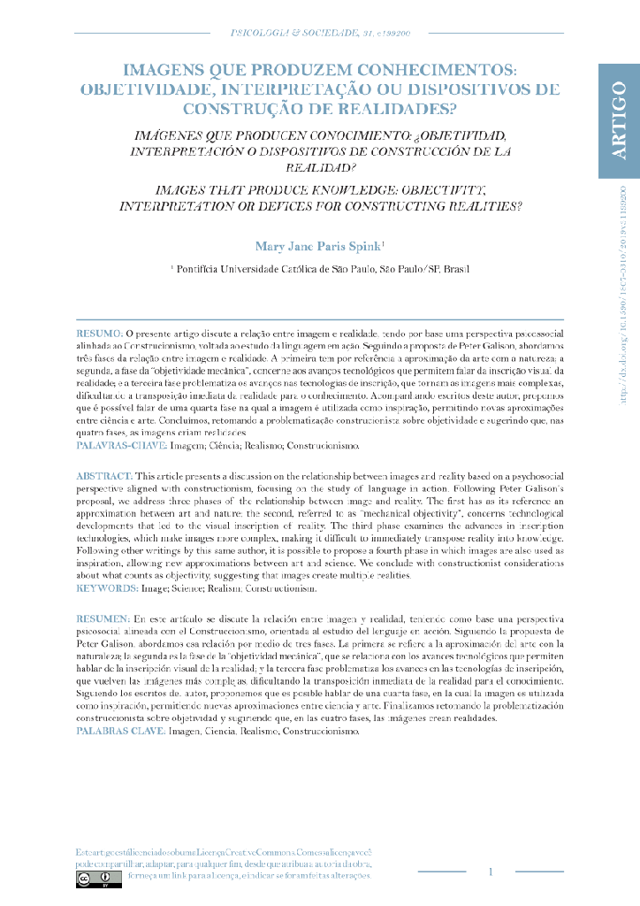 IMAGENS QUE PRODUZEM CONHECIMENTOS: OBJETIVIDADE, INTERPRETAÇÃO OU DISPOSITIVOS DE CONSTRUÇÃO DE REALIDADES?
