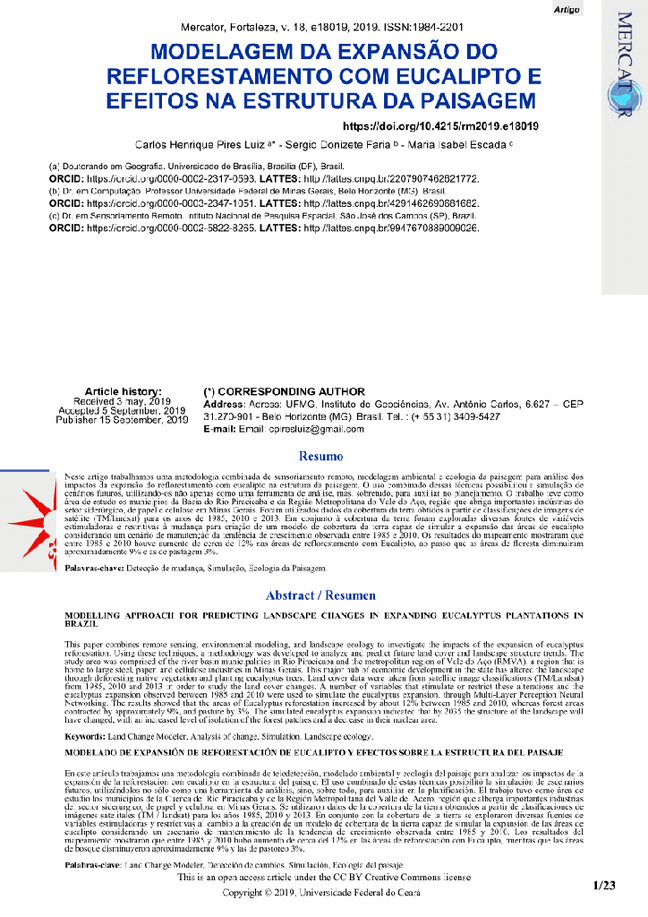 MODELAGEM DA EXPANSÃO DO REFLORESTAMENTO COM EUCALIPTO E EFEITOS NA ESTRUTURA DA PAISAGEM