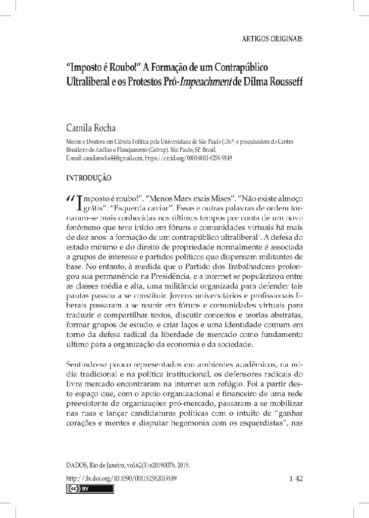 “Imposto é Roubo!” A Formação de um Contrapúblico Ultraliberal e os Protestos Pró- Impeachment de Dilma Rousseff