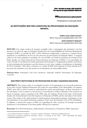 AS INSTITUIÇÕES SEM FINS LUCRATIVOS NA PRIVATIZAÇÃO DA EDUCAÇÃO INFANTIL