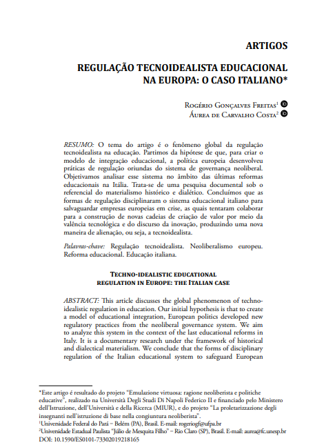 REGULAÇÃO TECNOIDEALISTA EDUCACIONAL NA EUROPA: O CASO ITALIANO*