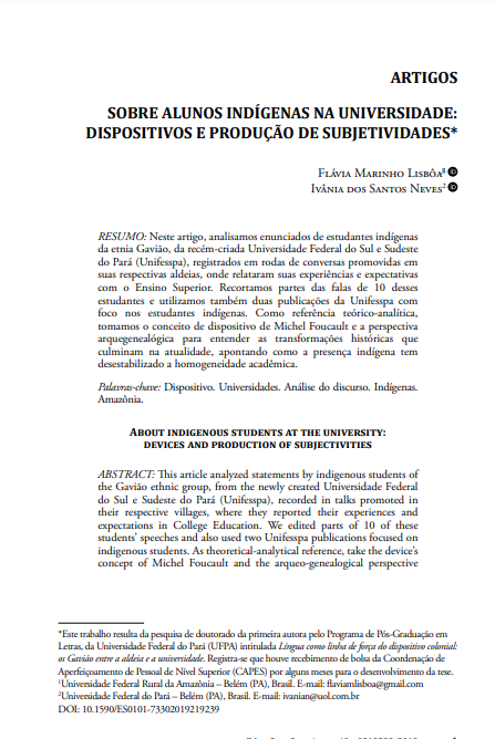 SOBRE ALUNOS INDÍGENAS NA UNIVERSIDADE: DISPOSITIVOS E PRODUÇÃO DE SUBJETIVIDADES