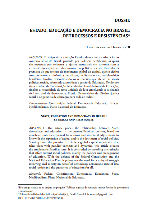 ESTADO, EDUCAÇÃO E DEMOCRACIA NO BRASIL: RETROCESSOS E RESISTÊNCIAS