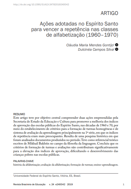 Ações adotadas no Espírito Santo para vencer a repetência nas classes de alfabetização (1960-1970)