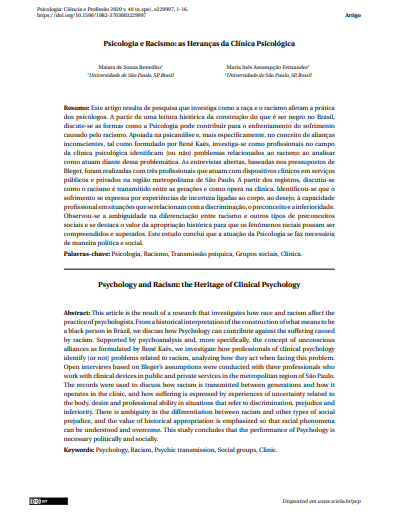 Psicologia e Racismo: as Heranças da Clínica Psicológica