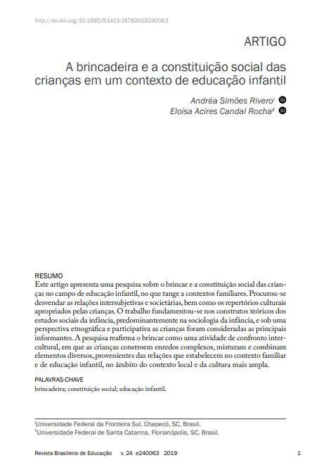 A brincadeira e a constituição social das crianças em um contexto de educação infantil