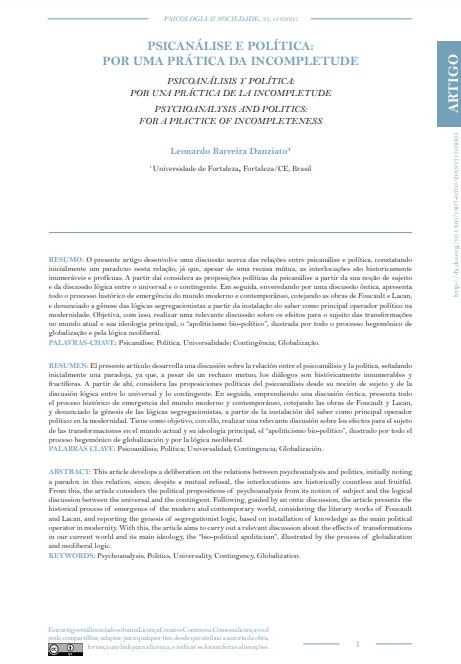 PSICANÁLISE E POLÍTICA: POR UMA PRÁTICA DA INCOMPLETUDE