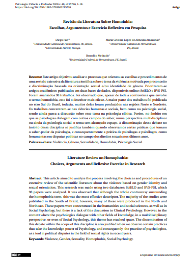 Revisão da Literatura Sobre Homofobia: Escolhas, Argumentos e Exercício Reflexivo em Pesquisa