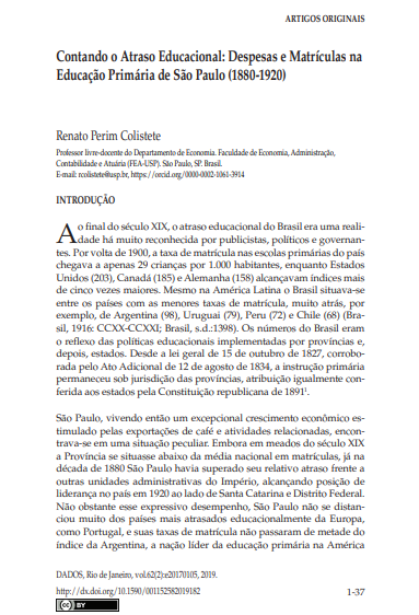 Contando o Atraso Educacional: Despesas e Matrículas na Educação Primária de São Paulo (1880-1920)