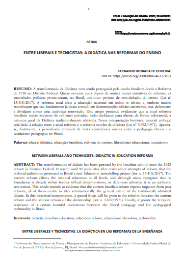 ENTRE LIBERAIS E TECNICISTAS: A DIDÁTICA NAS REFORMAS DO ENSINO