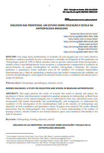DIÁLOGOS NAS FRONTEIRAS: UM ESTUDO SOBRE EDUCAÇÃO E ESCOLA NA ANTROPOLOGIA BRASILEIRA