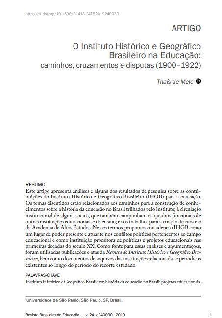 O Instituto Histórico e Geográfico Brasileiro na Educação: caminhos, cruzamentos e disputas (1900-1922)