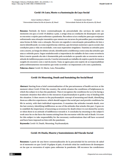 Covid-19: Luto, Morte e a Sustentação do Laço Social