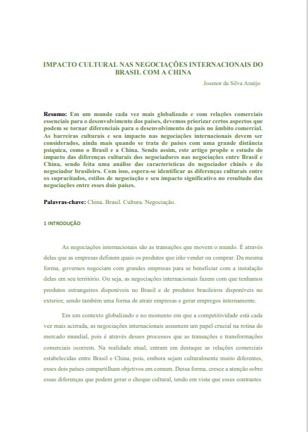 Impacto cultural nas negociações internacionais do Brasil com a China