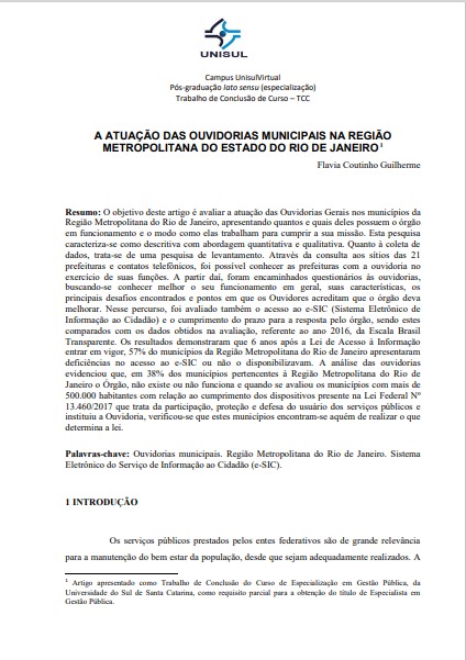 A atuação das ouvidorias municipais na região metropolitana do estado do Rio de Janeiro