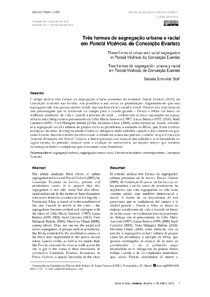 Três formas de segregação urbana e racial em Ponciá Vicêncio, de Conceição Evaristo