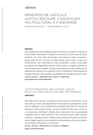 Princípios de justiça e justiça escolar: a educação multicultural e a equidade