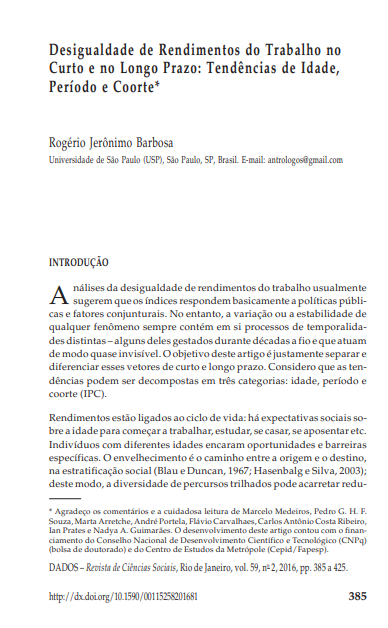 Desigualdade de Rendimentos do Trabalho no Curto e no Longo Prazo: Tendências de Idade, Período e Coorte