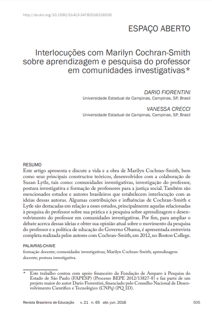 Interlocuções com Marilyn Cochran-Smith sobre aprendizagem e pesquisa do professor em comunidades investigativas