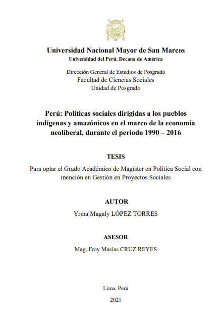 Perú: Políticas sociales en el marco de la economía neoliberal, durante el periodo 1990 - 2016