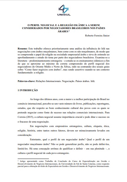 O perfil negocial e a religião islâmica a serem considerados por negociadores brasileiros nos países árabes