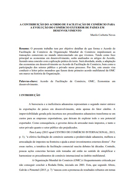 A contribuição do acordo de facilitação de comércio para a evolução do comércio exterior de países em desenvolvimento