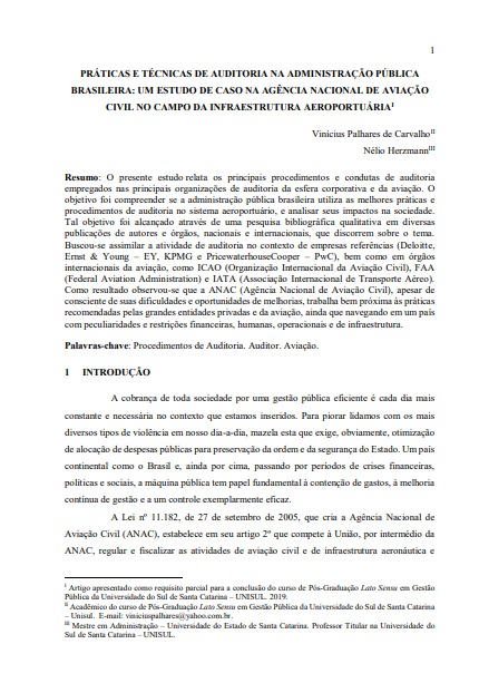 Práticas e técnicas de auditoria na administração pública brasileira: um estudo de caso na agência nacional de aviação civil no campo da infraestrutura aeroportuária