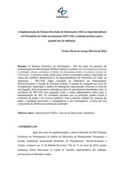 A implementação do Sistema Eletrônico de Informações (SEI) na Superintendência do Patrimônio da União no Amazonas (SPU/AM): resultados práticos após o segundo ano de utilização