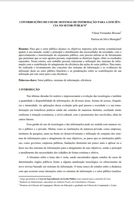 Contribuições do uso de sistemas de informação para a eficiência no setor público
