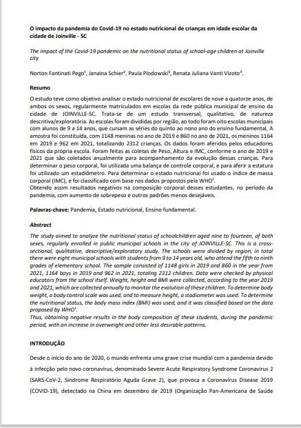 O Impacto da Pandemia do Covid-19 no Estado Nutricional de Crianças em Idade Escolar da Cidade de Joinville