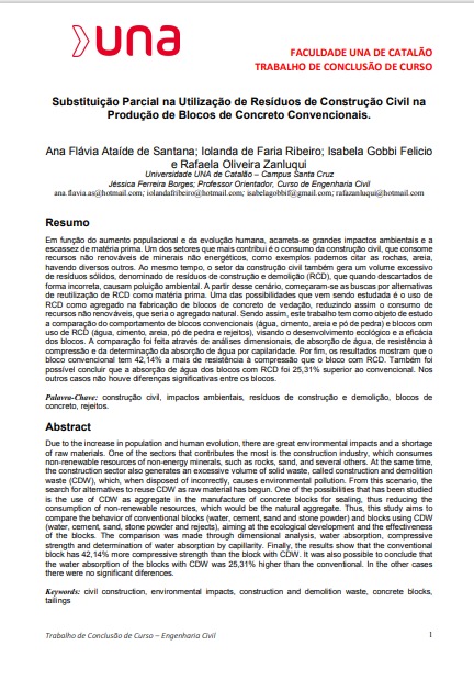 Substituição parcial na utilização de resíduos de construção civil na produção de blocos de concreto convencionais